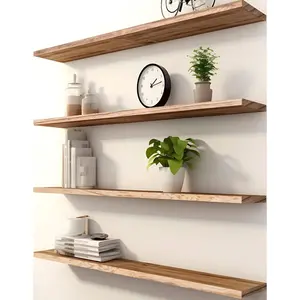 48 Inch  Floating Shelves for Wall, Wooden Wall Shelves for Bedroom, Set of 4 Light Brown