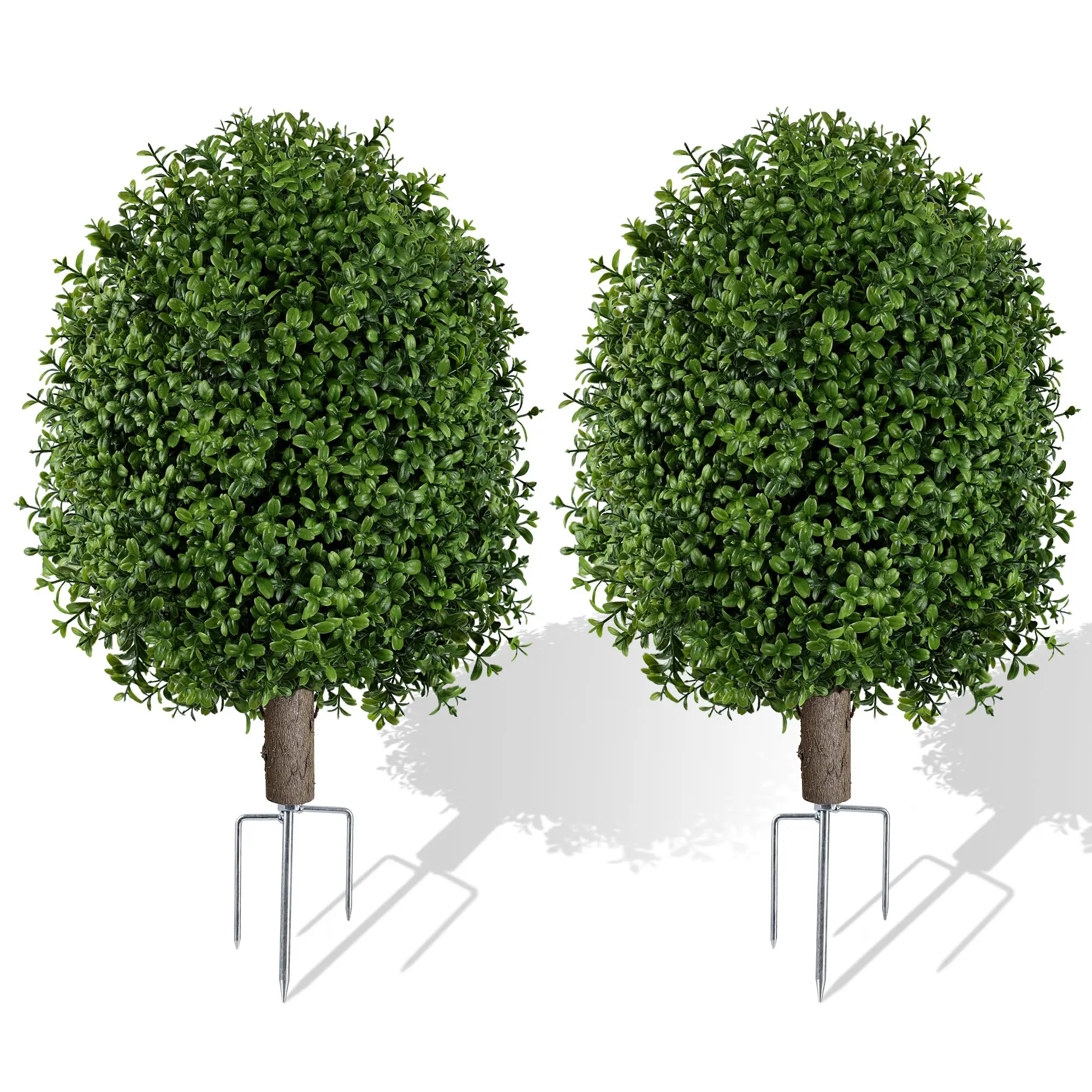 2 Pack Artificial Boxwood Topiary Ball Bush Suitable for Outdoor/Indoor, 28" Fake Evergreen Trees with Ground Spike Base, Low-Maintenance Faux Boxwood Shrubs for Garden, Patio, Porch, Yard Decor - Year-Round Plastic Plants for