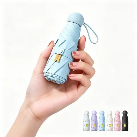 Compact Lightweight Travel Umbrella, Capsule Purse Mini Folding Umbrella, UV Protection Sun Umbrella with Storage Cover, Pocket Size for School Travel Daily Use