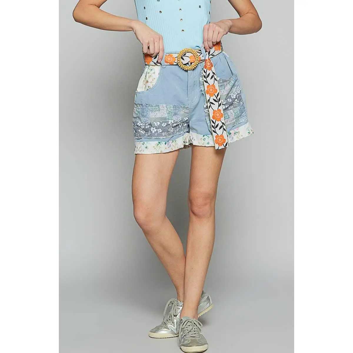 Elastic Waistband Patchwork Shorts