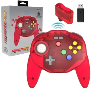 Tribute 64 2.4 GHz  Controller V2 for 64 (N64),  Online, PC, MacOS, RetroPie, Raspberry Pi and Other USB Devices (Clear Red)