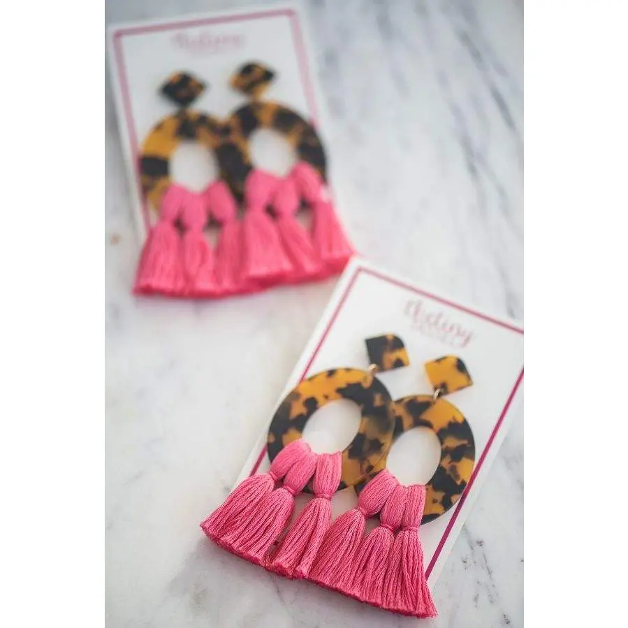 The Bennett Clip-On Tassel Earring in Hot Pink