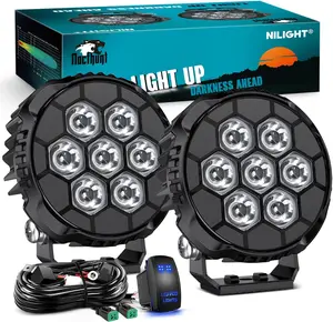 Nilight LED Pod Light 2PCS 4.1 Inch 35 W Round Driving Lights 7 LED Hyper Spot Beam Offroad Light Work Light w/16 AWG Rocker Switch Wiring Harness Kit for Truck Motorbike Boat ATV UTV  dealsforyoudays