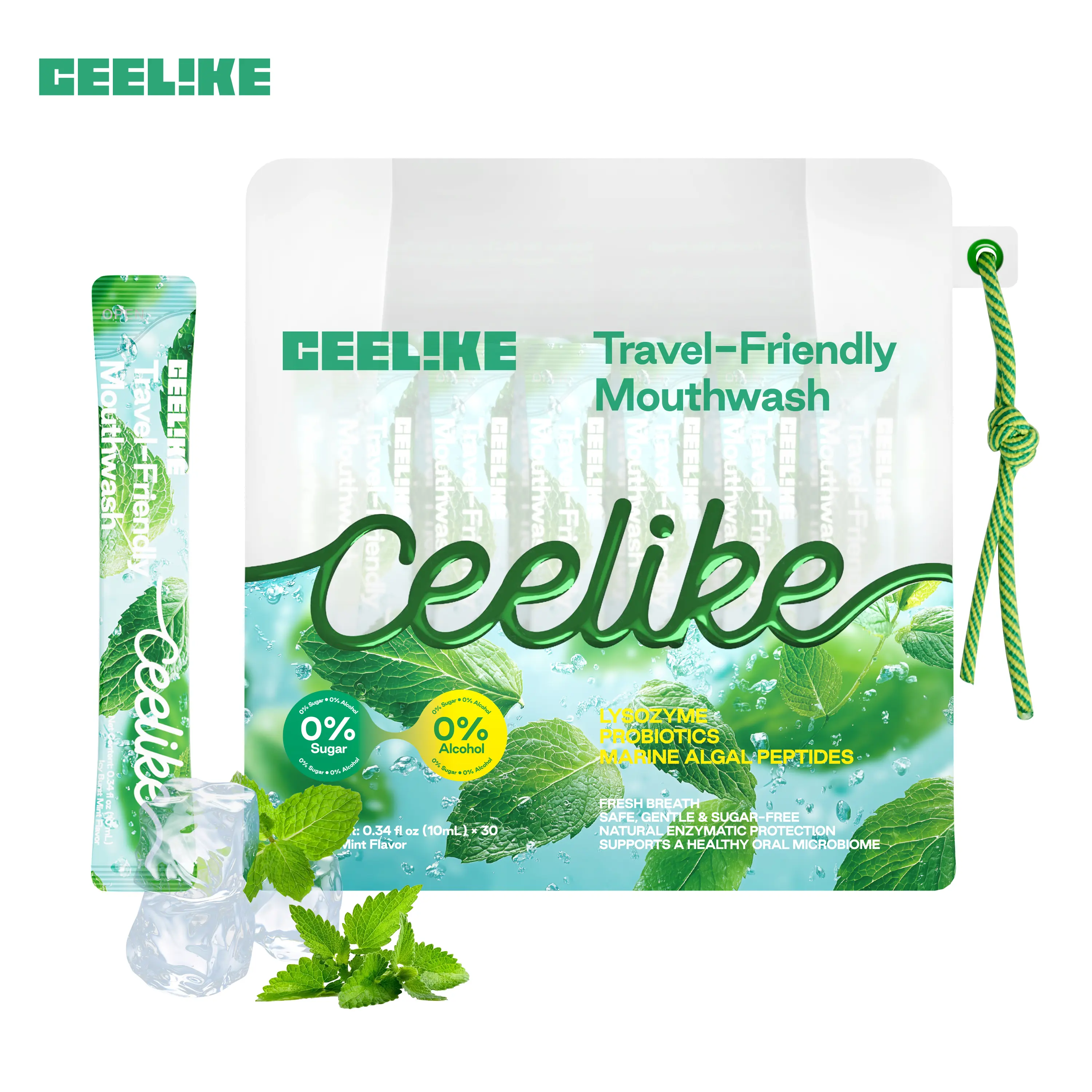 CEELIKE Travel-Friendly Oral Mouthwash - Ice Burst Mint Flavor, Powerful Antibacterial, Natural Formula, Long-Lasting Fresh Breath