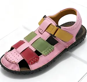 Women's Colorblock Closed Toe Sandals, Pink Leather Fisherman Sandals for Summer Casual Wear Women's Adjustable Strap Closed Toe Sandals, Comfortable Non-Slip Summer Shoes for Walking & Travel