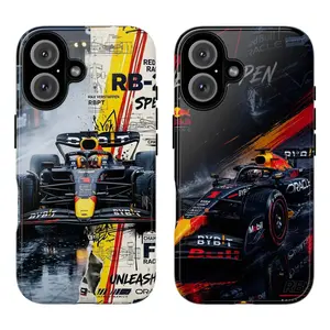 Phone Case, Dynamic  Car Blueprint  Scene in Yellow Red and Black Tones, Baddie Aesthetic Gift Fashion Vibes Trending Now For iPhone 17 16 15 14 13 12 Pro Max Plus X, Samsung Galaxy S25 S24 S23 S22 S21 Ultra