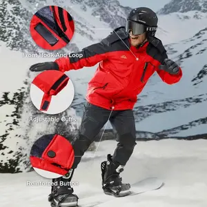 Men's Mountain Snow Waterproof Ski Jacket Detachable Hood Windproof Fleece Parka Rain Jacket Winter Coat