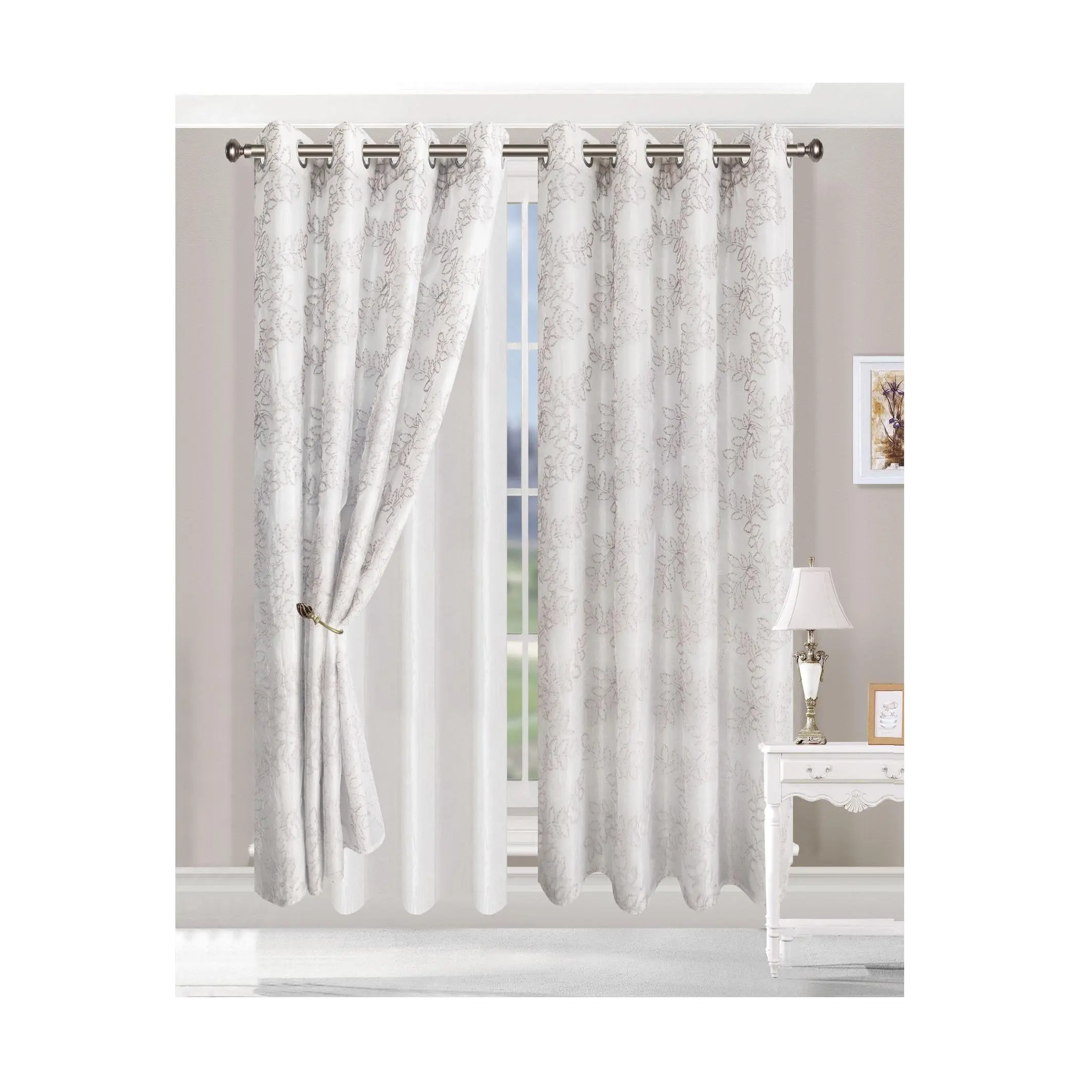 Superior Embroidered Foliage Grommet Curtain Panels, 52" x 63"