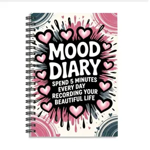 Self-Care Emotion Journal Notebook, 8.3*5.5 Inches, Heart Design, Ideal Gift, Neutral Style, Mood Tracker, Perfect for Loved Ones, Spiral Bound Notebook