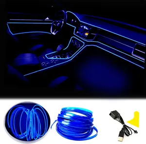 El Wire Blue Interior Car LED Strip Lights, M Neon Wire USB V with Fuse Protection for Automotive Interior Decoration, with mm Sewing Edge