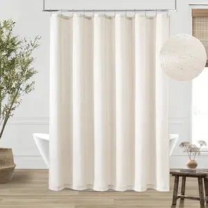 Extra Long 90 Inch Shower Curtain for Bathroom, Linen Texture in Cream, Earth Tone Boho Style, Rustic Drapes for Shabby Chic Decor, 72x90 Inches