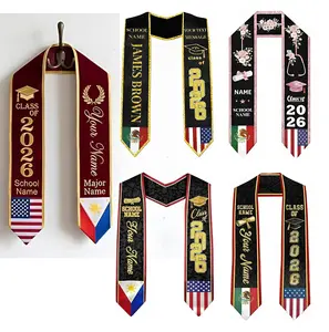 Personalized Graduation Stole Class of 2026 Personalized Name Embroidered Satin Sash for High School College Ceremony