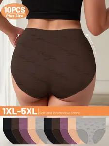 10-Pack Ultimate Everyday Comfort for 1xl-5xl, Soft Breathable Chic Fitted Plain Style, All Seasons Elegant Wear, Everyday Wear Soft Knicker Panties, Knitted Stretch Underwear