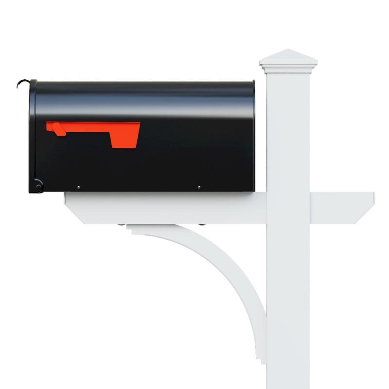 The Argonne Aluminum Mailbox System with Large Black Mailbox and White Metal Post Included