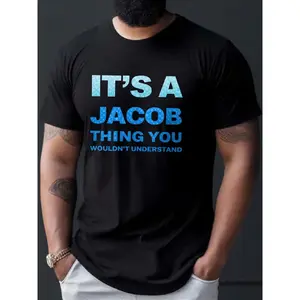Men'S Funny "It'S a Jacob Thing You Wouldn't Understand" Graphic T-Shirt - Black Crewneck Short Sleeve Casual Streetwear Tee with Blue & Text Print