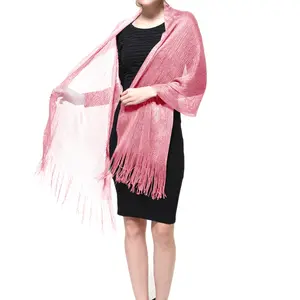 Women's Wedding Evening Shawl and Wrap Glitter Metallic Party Dresses Scarf with Fringe