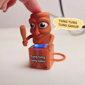 Funny Italian Brainrot Tung Tung Sahur Realistic Sound Keychain Viral Stress Relief Toy Keychain Gifts for Friends Mini