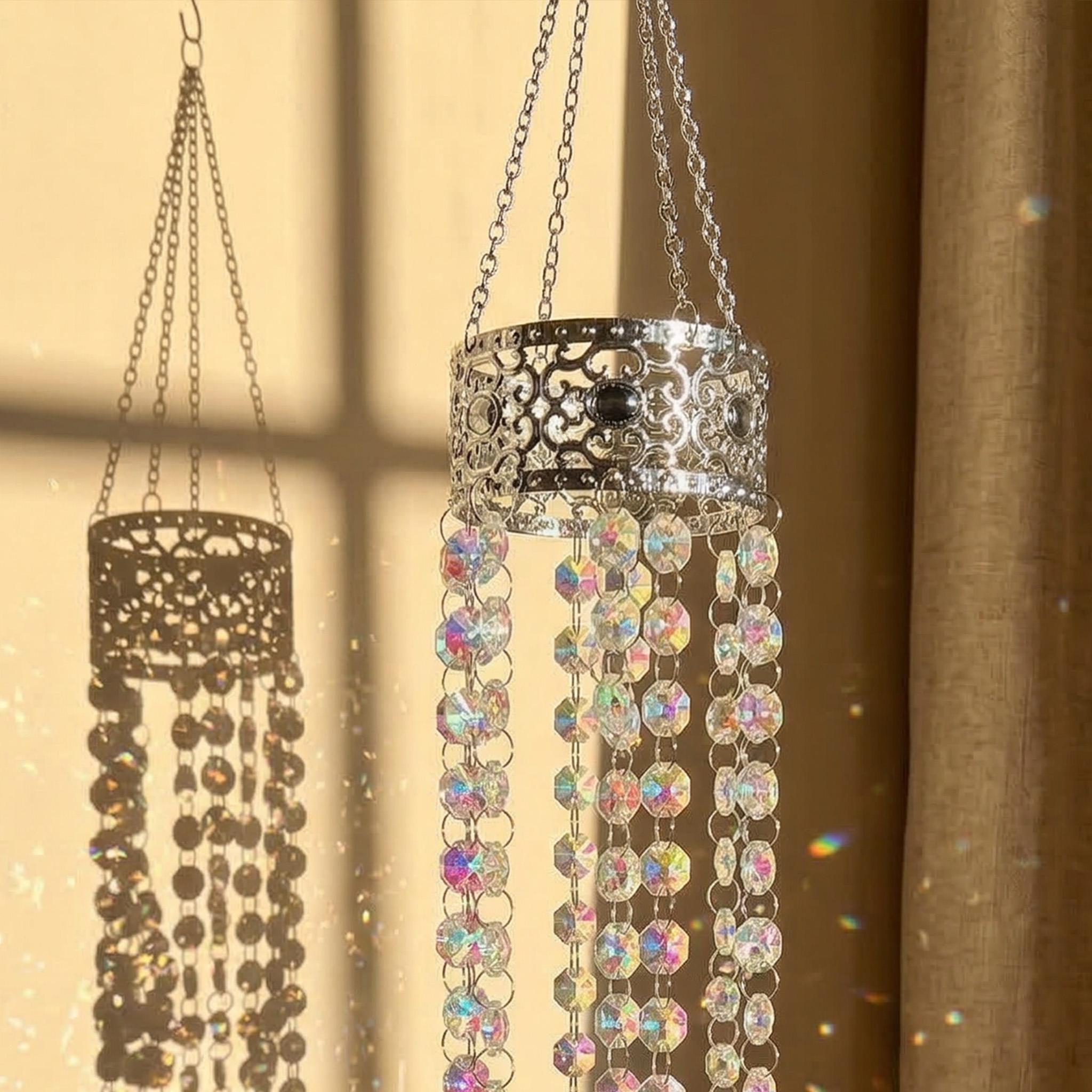 Crystal Sun Catcher with Silver flower Crown – Rainbow Maker Prism Decor, Handmade , Indoor Windows ,  french doors Durable Gift for Home Garden Wedding Blessings glass suncatcher wall art great gardening unique large memorial wind chime