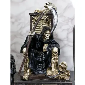 Ebros The Dark Lord Grim Reaper Seated On Skeletons And Skulls Throne Statue 11"Tall