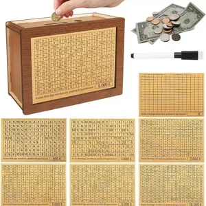 1pc Euro Sign Piggy Bank DIY Replaceable Wooden Money Box, Reusable & Writable, Suitable for Coins and Bills, Ideal for Savings, Decor
