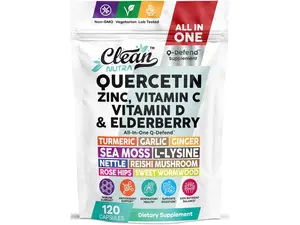 Clean Nutra Quercetin, Zinc, Vitamin C, D & Elderberry for Immune & Respiratory Support - Q Defend Bag