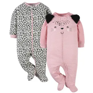 Baby Girls' Snug Fit Footed Pajamas with Full Zipper, 2-Pack