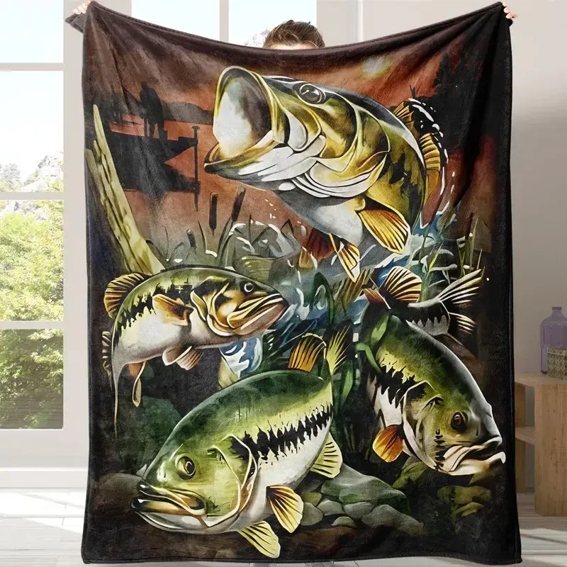 Fish Pattern Flannel Blanket, 1 Count Soft Comfortable Warm Throw, Lightweight Indoor Blanket, Napping Blanket for Home, Office, Travel & Camping #GLOBAL PICKS