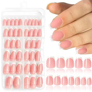 French Tip Press on Nails, 120pcs/set Short Ballerina Fake Nails, Glossy Coffin Artificial Nails, Press on Nails, Classic Nail Design At Home Manicure, Diy Nail Art