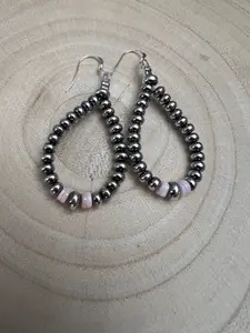 Smaller Sterling SAUCER Silver Pearls earrings teardrop and pink conch