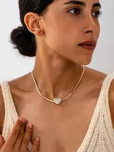 Women's Elegant Rhinestone Decorated Heart Design Pendant Necklace, Exquisite Trendy Pendant Necklace, Chic Jewelry for Party & Daily Clothing Decor, Dainty Fashion Jewelry