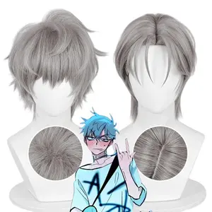 New 2025 Anime Alien Stage Till Cosplay Wig Men Silver Gray Short Hair Heat Resistant Synthetic Wigs Cap Carnival Halloween Prop