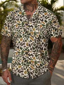 Men's Camo Print Cuba Collar Shirt, Regular Fit Casual Short Sleeve Button Up Top for Summer, Fashion Men's Top for Daily Wear