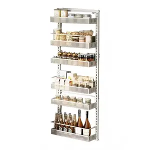 6 Tier Pantry over the Door Organizer, Adjustable Height & Detachable Carbon Steel Door Shelf Organizer, Wall-Mounted&Hanging over the Door Spice Rack