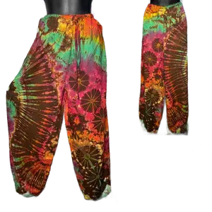 Rainbow Tie-Dye Harem Pants - Unisex Boho Yoga Dungarees for Women - Festival & Free-Spirit Fashion - Womenswear, Bottoms
