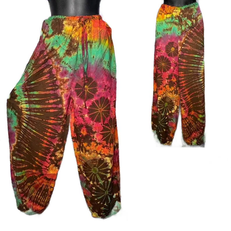 Rainbow Tie-Dye Harem Pants - Unisex Boho Yoga Dungarees for Women - Festival & Free-Spirit Fashion - Womenswear, Bottoms