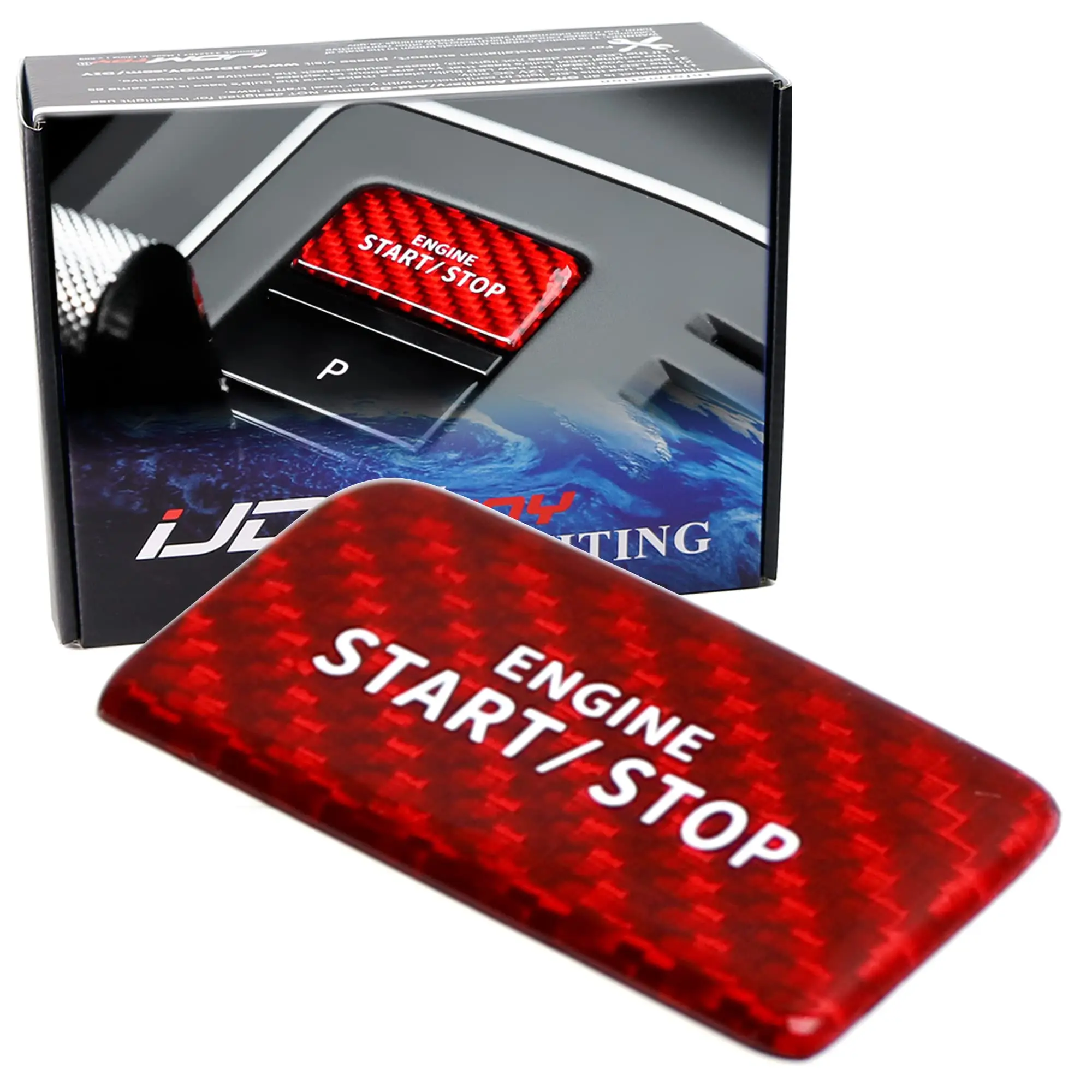 iJDMTOY Euro R Style Sports Red Real Carbon Fiber Keyless Engine Start/Stop Push Starter Button Cover For Volkswagen 2022-up MK8 Golf/GTI