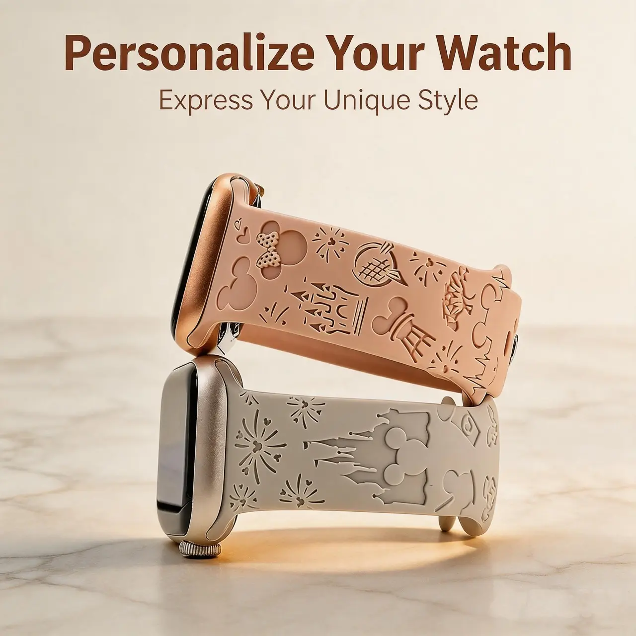 BROULIT 2-Pack Cute Cartoon Engraved Silicone Apple WatchBands, Soft Designer Straps for Women, Fits 38-49mm,back to school,back to school haul