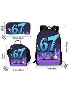 Digital Person 67 Printed Modern Backpack 3-Piece Set Includes Lunch Bag and Pen Case