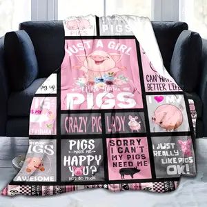 Flannel Throw Blanket - Pig-Themed Slogan Print Textile, Cozy Bed & Sofa Blanket, Metawu Gift for Pig Lovers, Slogan Print Blanket