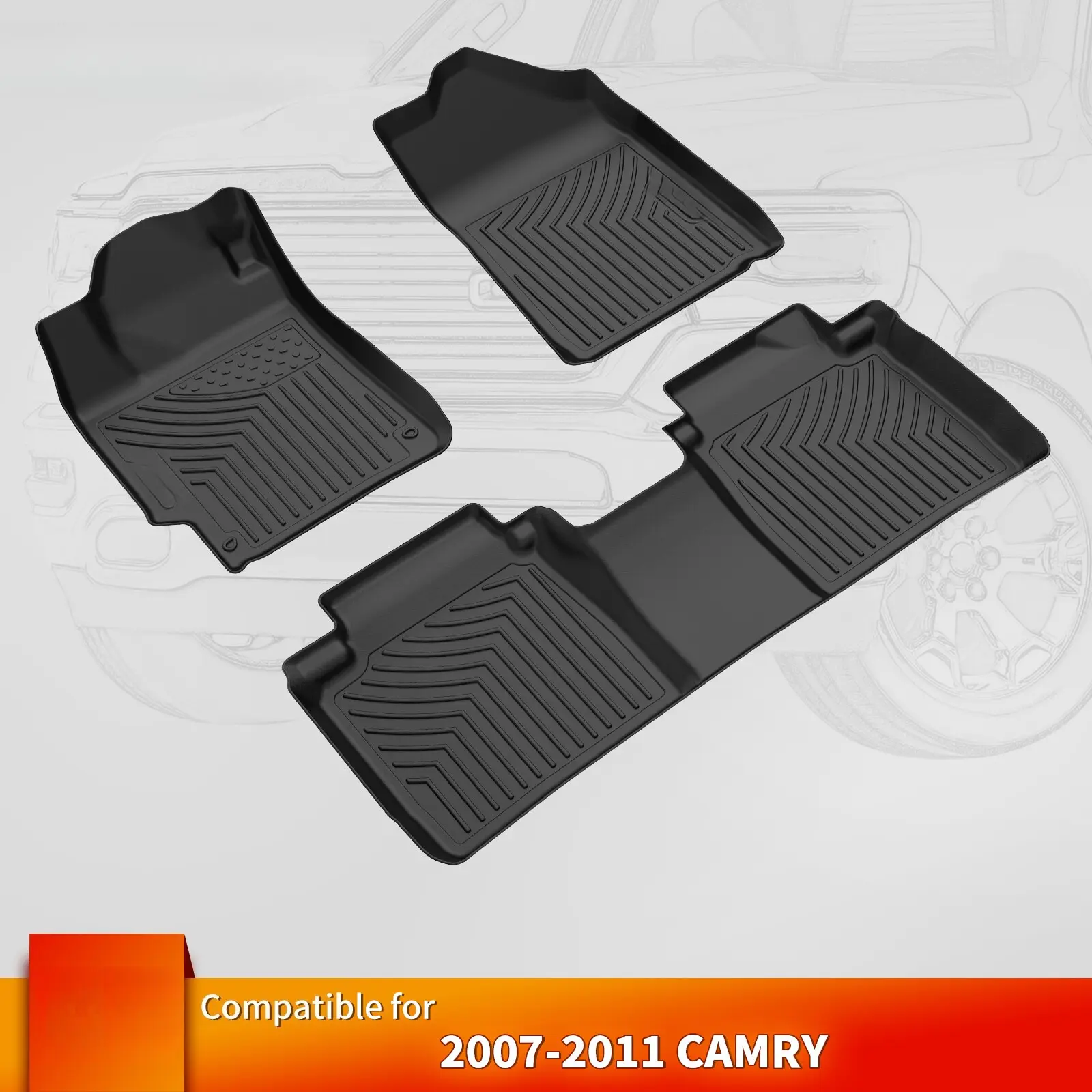 TPE All-Weather Floor Mats Liner Set For 2007-2011 Toyota Camry – Front & Rear 3-Piece