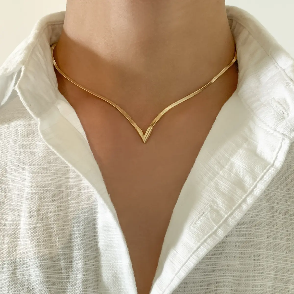 Golden/Silver V-shaped snake bone chain necklace long/short necklace for men daily wear gift Golden/Silver V-shaped snake bone chain necklace long/short necklace for men daily wear gift