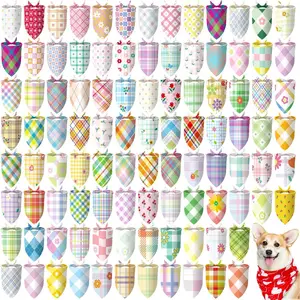 100 Pcs Spring Dog Bandanas Bulk Pet Bibs Colorful Triangle Scarf for Medium Large Dogs Spring Summer Birthday Costume Decoration