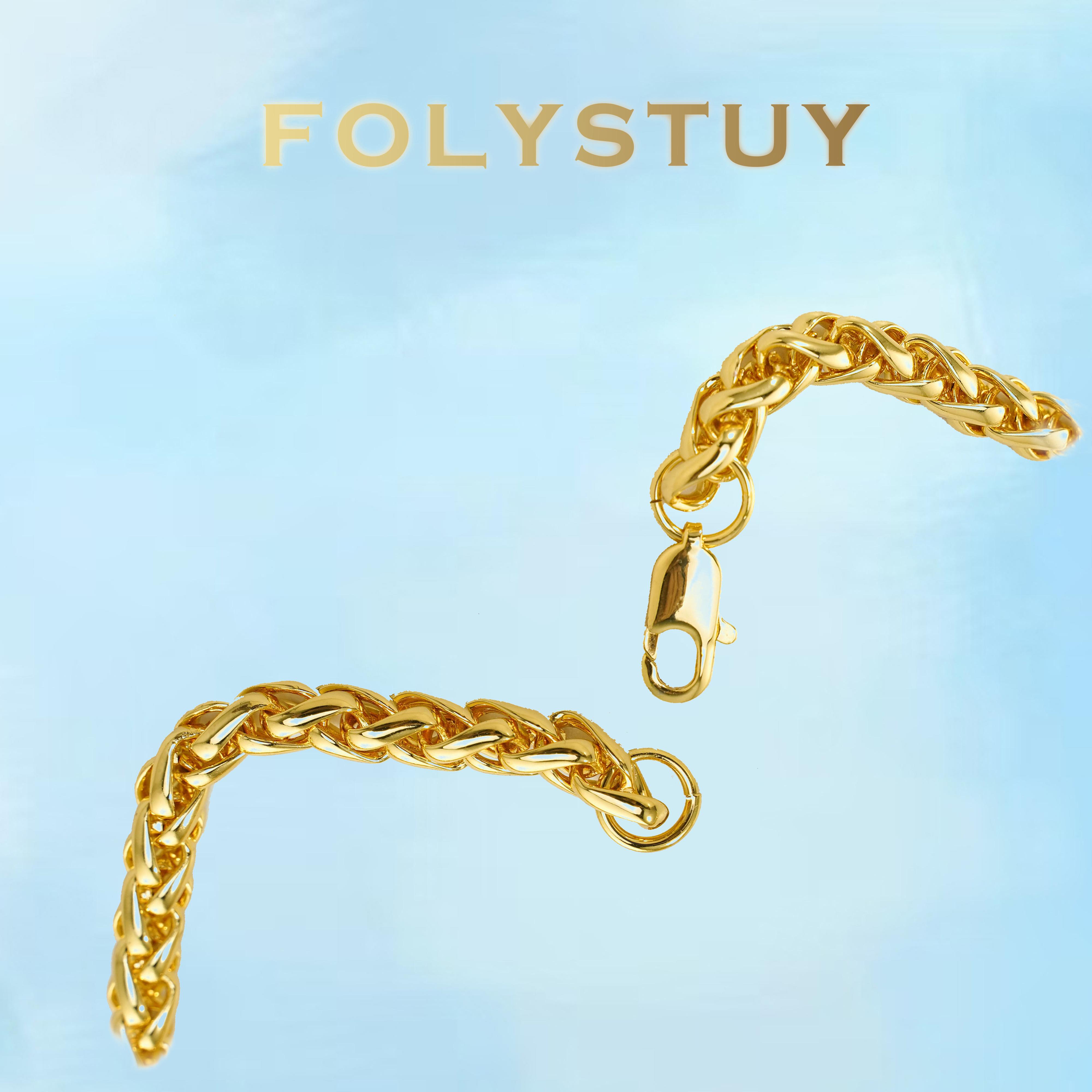 [FOLYSTUY (W169)]Mens Classic Wheat Link Bracelet, 0.22" Width 8.27" Length Statement Wrist Accessory