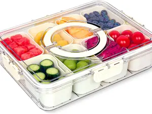 Divided Serving Tray with Lid and Handle - Snackle Box Charcuterie Platter Portable Storage Organizer Container for Fruit, Candy, Veggie, Nuts, Spices& Snacks, Perfect for Party, Travel& Picnic