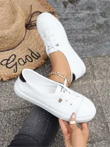 New Season Low-Cut Slip-On White Shoes for Women, Casual Fashion Shoes, Soft Sole, Breathable, Elastic Shoelaces, Versatile Casual Shoes for Daily Commuting