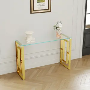 Console Table Stainless Steel Tempered Glass Table,Meal side table Golden Clear Side Table