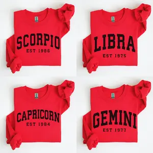 (LEAVE A NOTE OR DM SHOP) Custom Zodiac Sweatshirt - Red, Personalized Year Astrology Pullover, Unisex Crewneck, Cute Horoscope Birthday Gift, Celestial Sign Outfit 2025 - AL