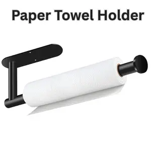 Paper Towel Holder – Self-Adhesive or Wall Mount Under Cabinet, Black Stainless Steel Towel Rack for Kitchen, Bathroom, Sink, Pantry & Fridge
