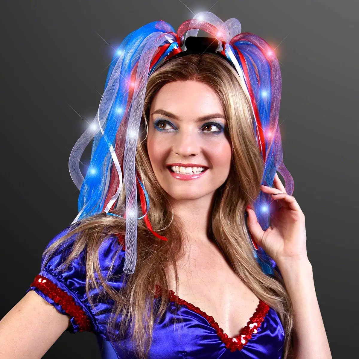 Red White & Blue Light Up Hair Noodle Headband