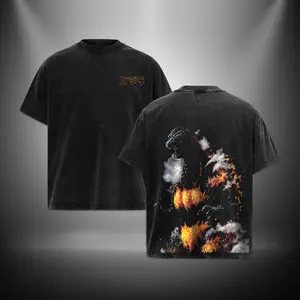 Burning Godzilla King of the Monsters Vers Gojira Washed TShirt Hoodie Sweater Monster Vers Toho Vers Menswear Gift for movie fans Top Apparel Classic Oversized Seamless Simple Straight Man Clothes Cotton designer shirts